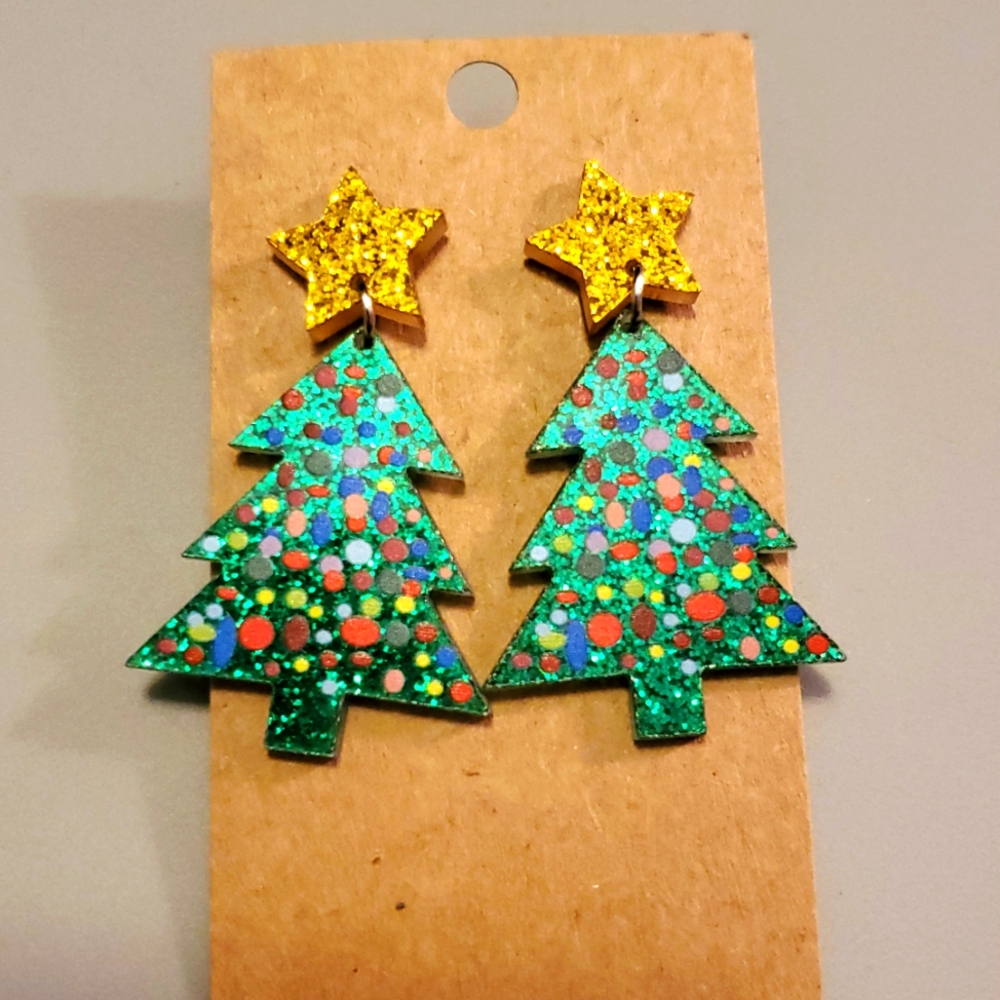 7/$10 Christmas Tree Earrings, New